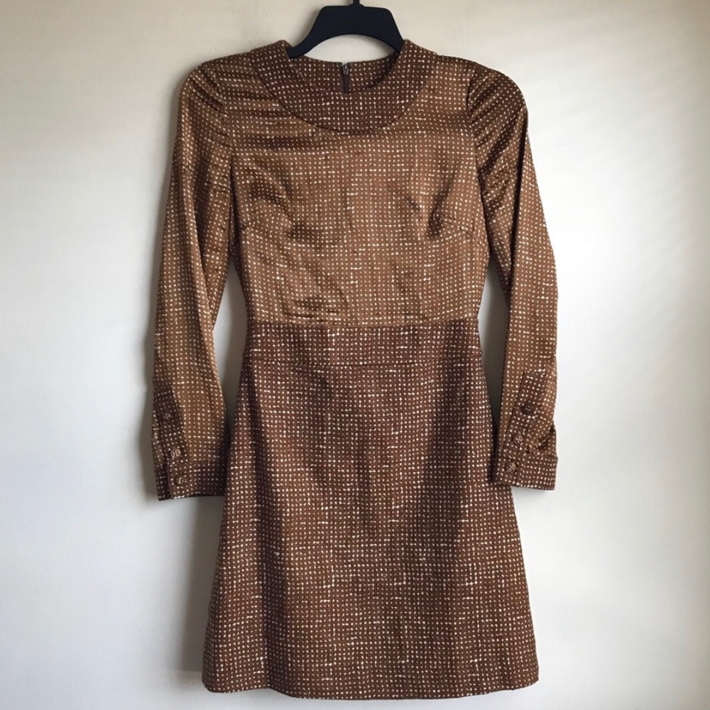 Tory Burch Brown Speckled Satin & Tweed Dress